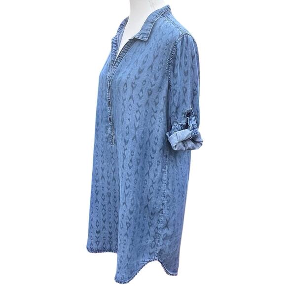 Cloth & Stone Anthropologie Denim Chambray Ikat Tunic Dress Long Sleeve Casual M - Picture 4 of 7